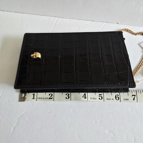 Alexander McQueen Skull Croc-Embossed Leather Phone-Case-On-Chain Black - Picture 4 of 7